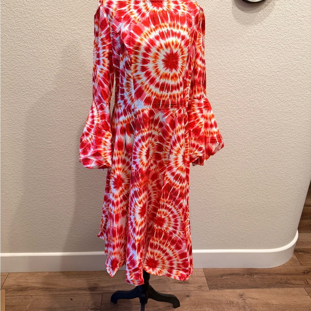 Red and White Tie-Dye Women's Dress